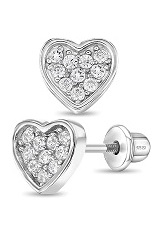 lovely silver pave heart clear cubic zirconia birthstone baby earrings